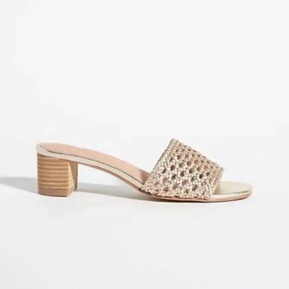 Free People Shoes - Anthropologie Salt + Umber Tripoli Heels Woven Gold Slide Dressy Sandals US 9